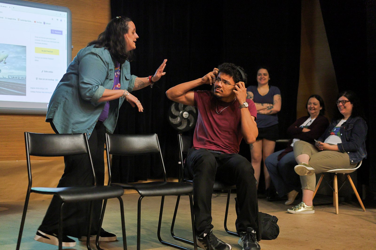 Oficina de Teatro na Faculdade Cultura Inglesa a partir da contrapartida dos alunos bolsistas do Programa Oportunidades.(22/10/2024). | Foto: Clara Silva.